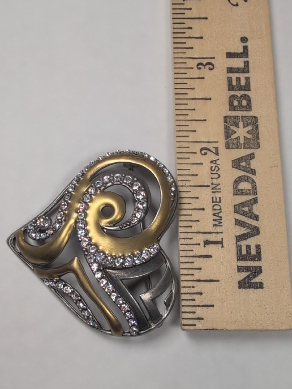 Chico's Two-Tone Gold and Silver Heart Brooch with Crystals 2 AHA 2008 - Picture 5 of 5